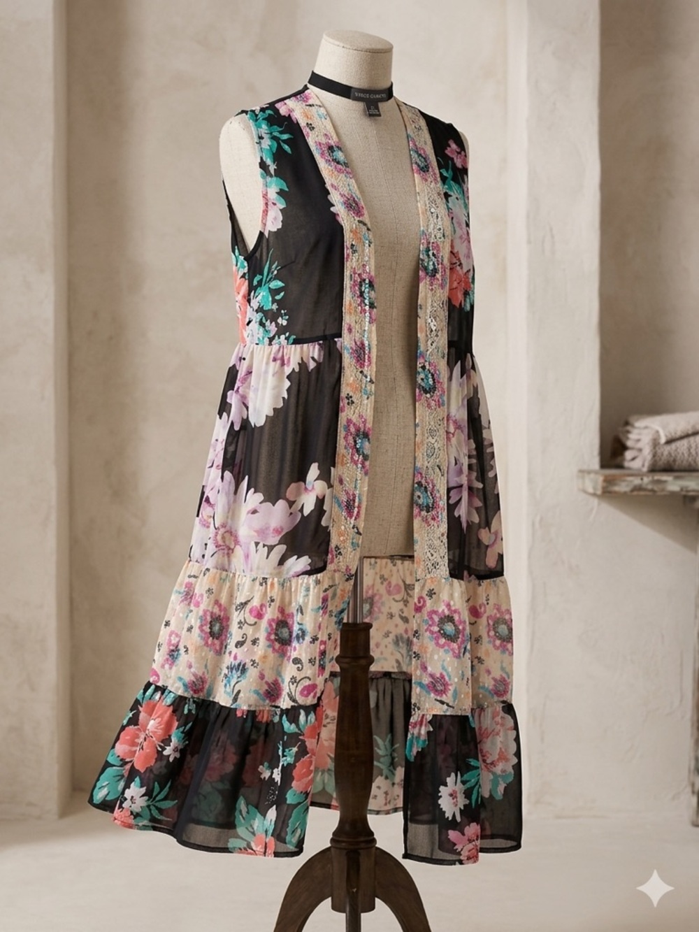 Vince Camuto Ruffled Floral Kimono No Size PTP 17-20”